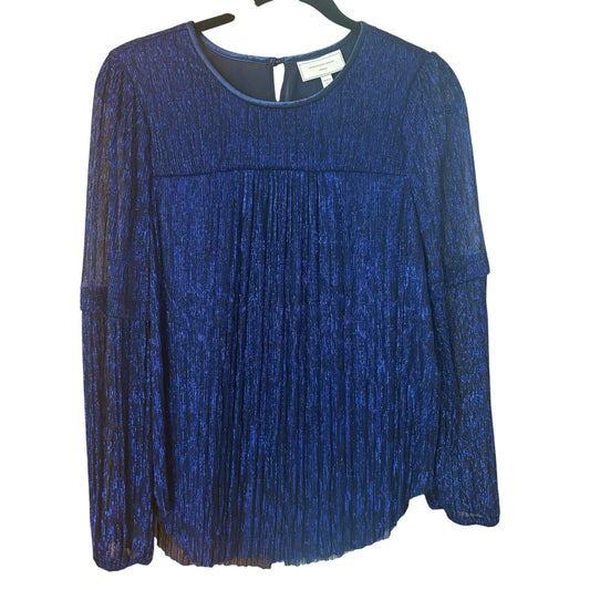 Anthropologie Moulinette Soeurs blue ruffle metallic long sleeve blouse SIZE S