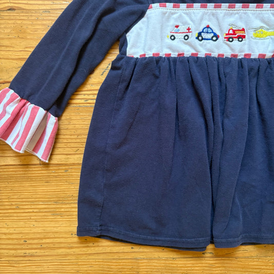Boutique blue long sleeve ruffle first responders vehicle toddler shirt SIZE 3T
