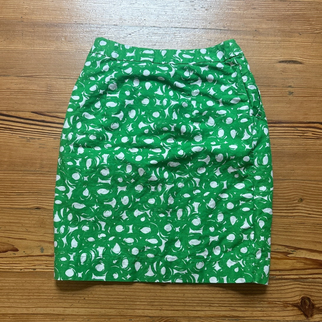 Boden green ivory abstract cotton linen blend pencil midi skirt SIZE 4