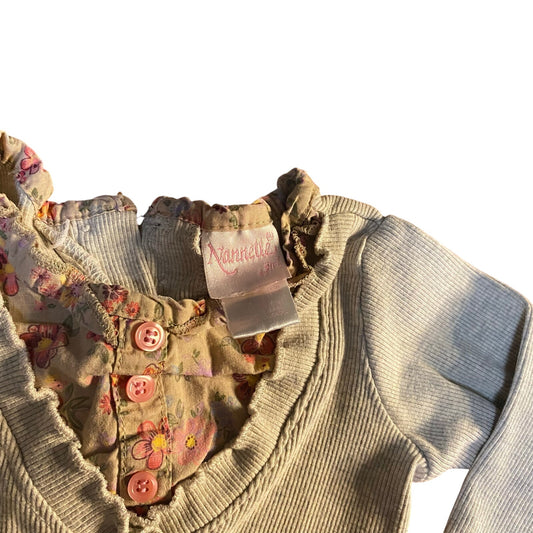 Nannette long sleeve gray ribbed overlay floral ruffle shirt SIZE 12M
