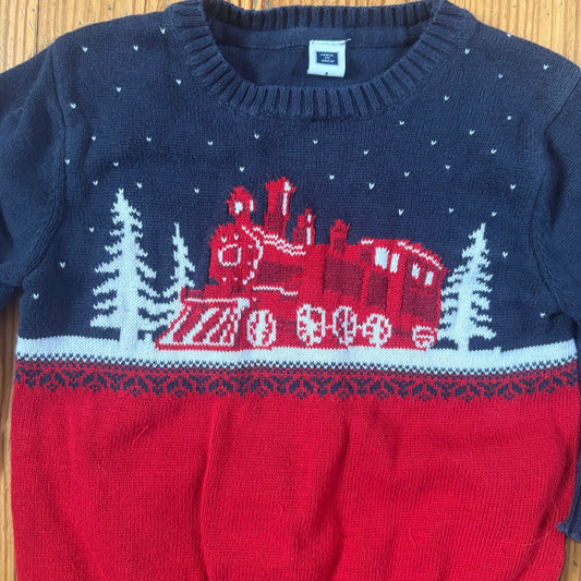 Janie and Jack blue red train winter knit toddler crew sweater SIZE 3