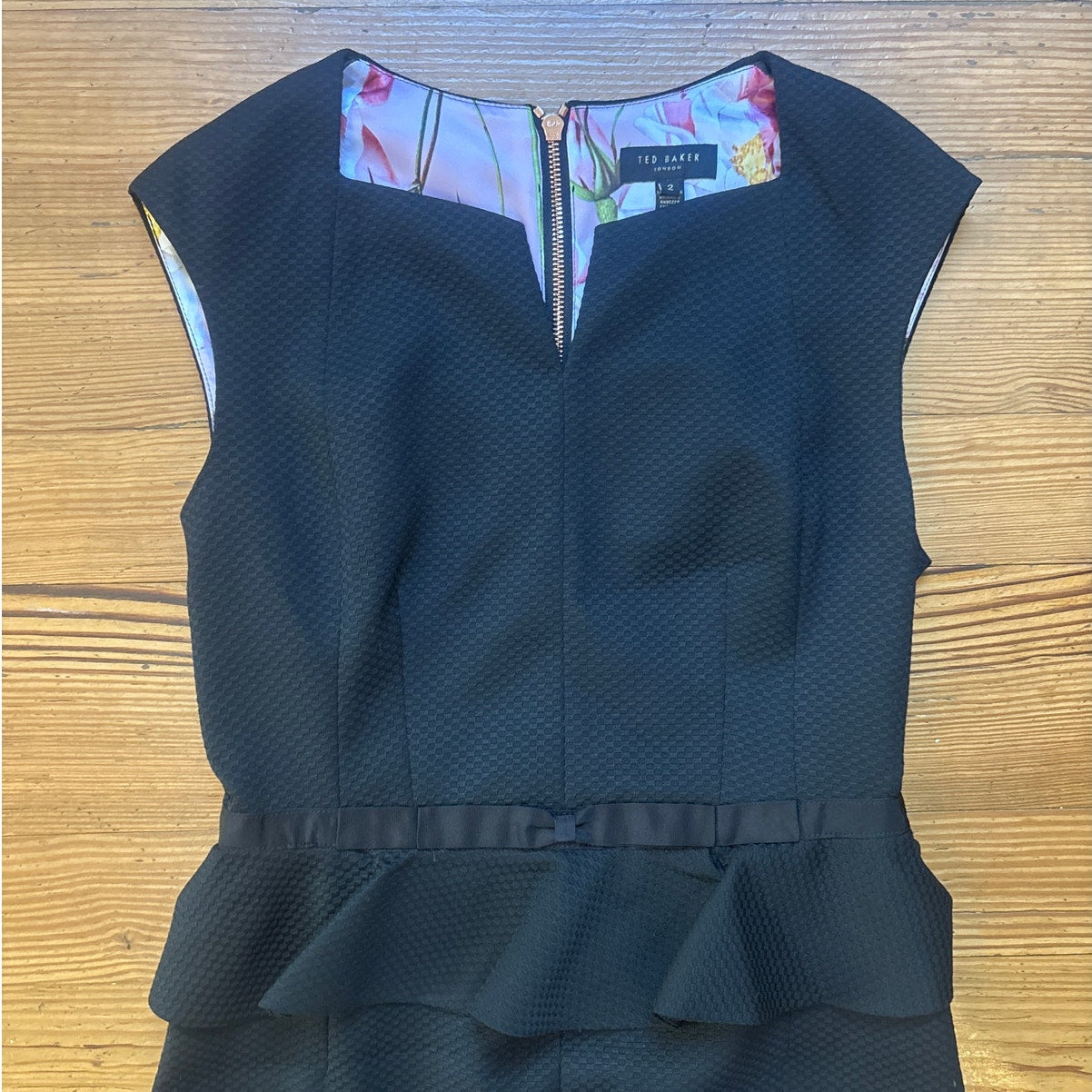NWOT Ted Baker London black peplum sleeveless midi dress SIZE 2