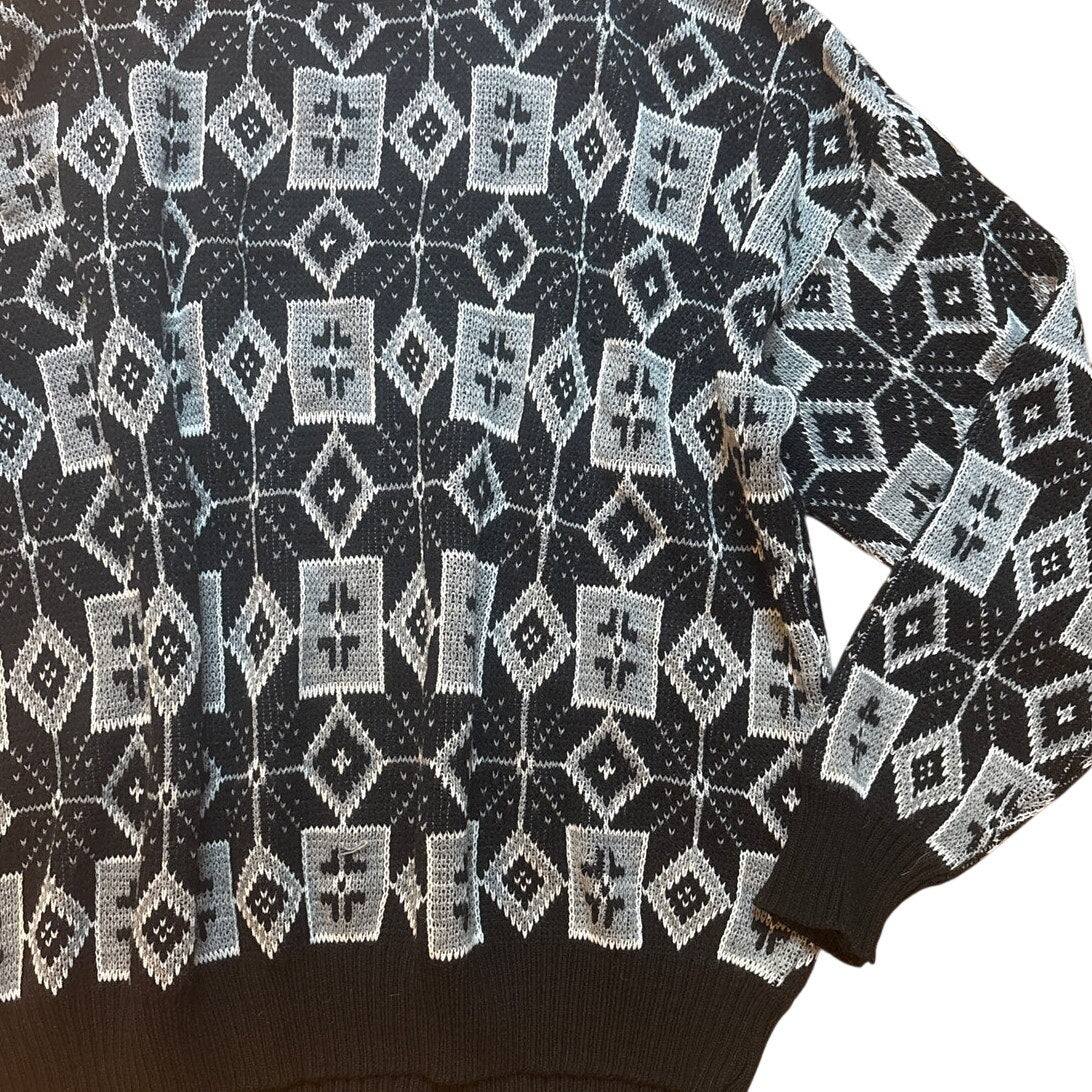 Pomodoro VTG black white knit geometric crew grandpa sweater SIZE XL