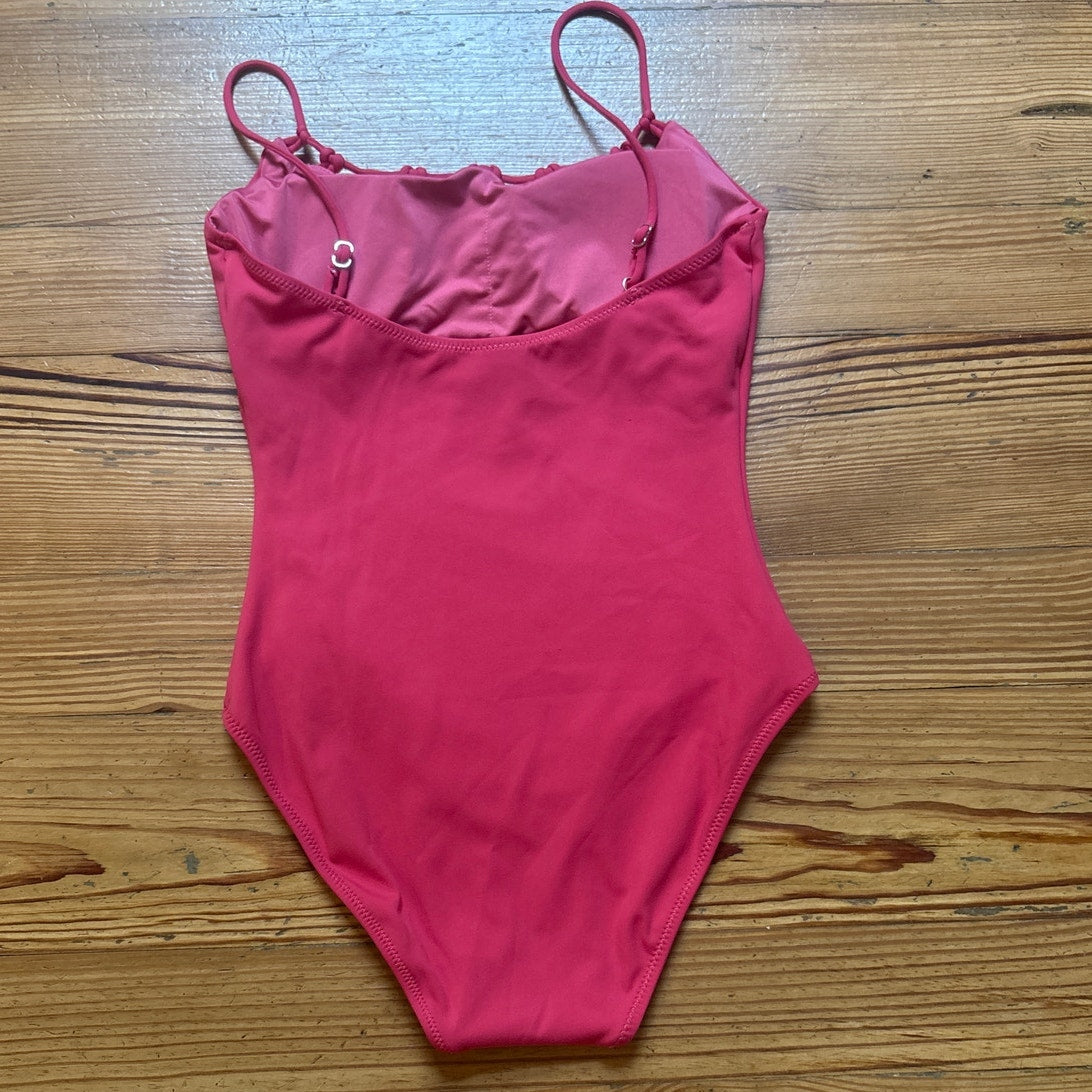 Sperry red crochet neckline adjustable full coverage one piece swimsuit SIZE S