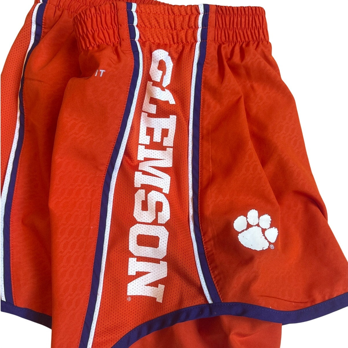 Nike Dri Fit Clemson Tigers orange lined running shorts SIZE L