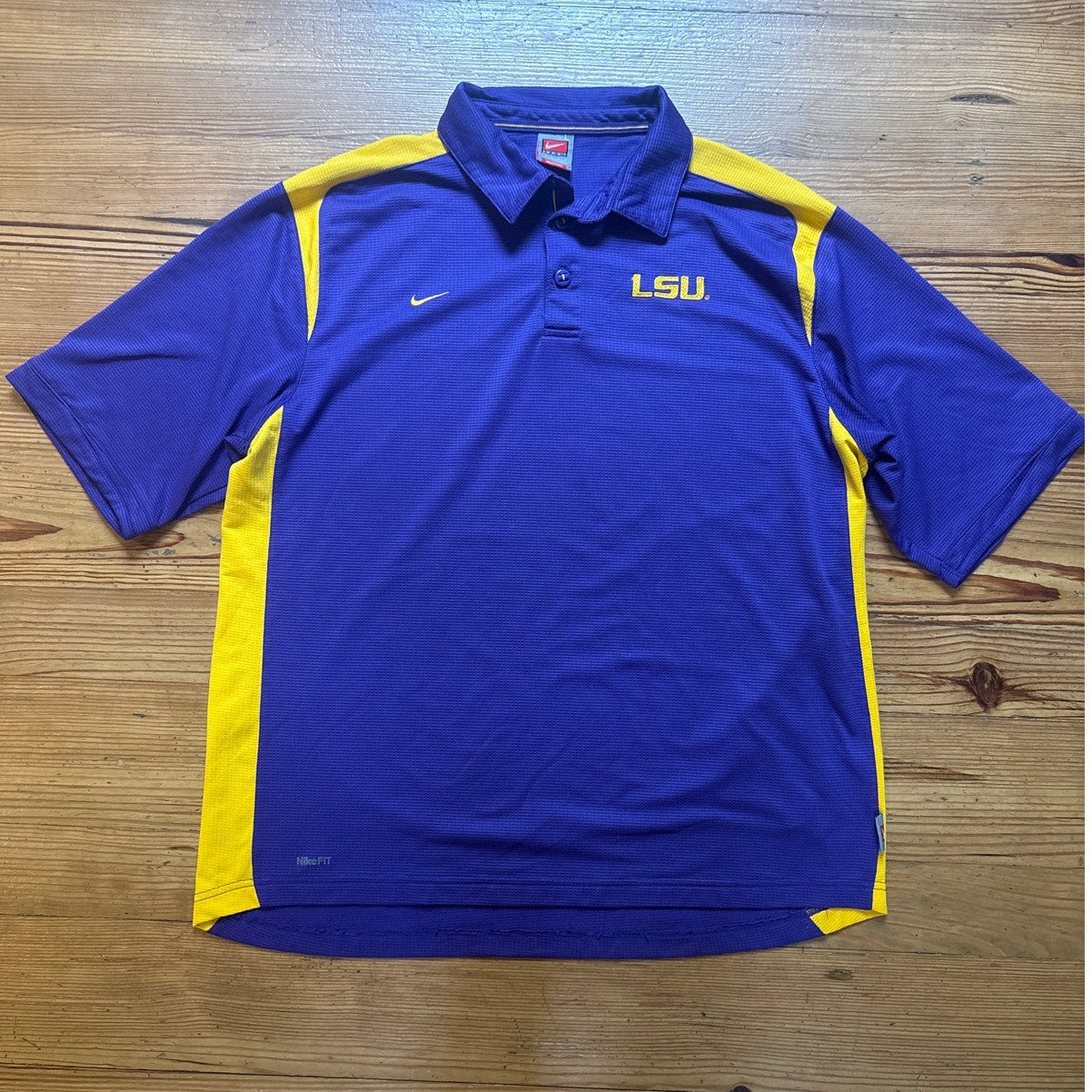 Nike LSU Louisiana State University purple yellow short sleeve polo shirt SIZE L