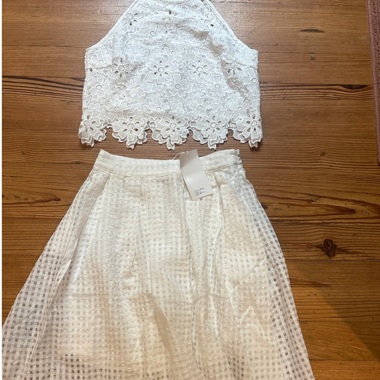NWT Lucy Paris white eyelet lace tank pleated midi skirt set SIZE S