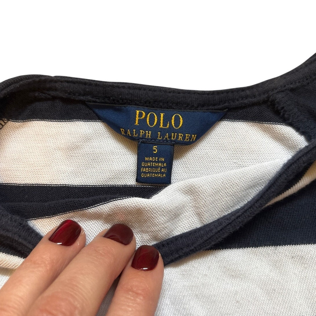 Polo Ralph Lauren blue white striped ruffle quarter sleeve cropped shirt SIZE 5