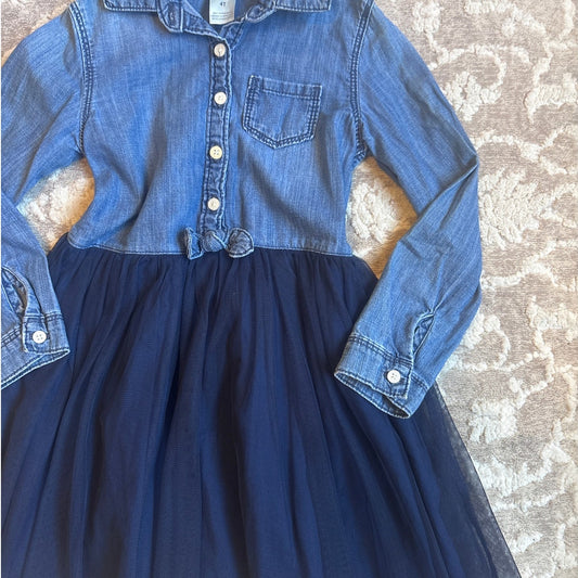OshKosh B'gosh blue denim button up tutu bottom shirt dress SIZE 4T