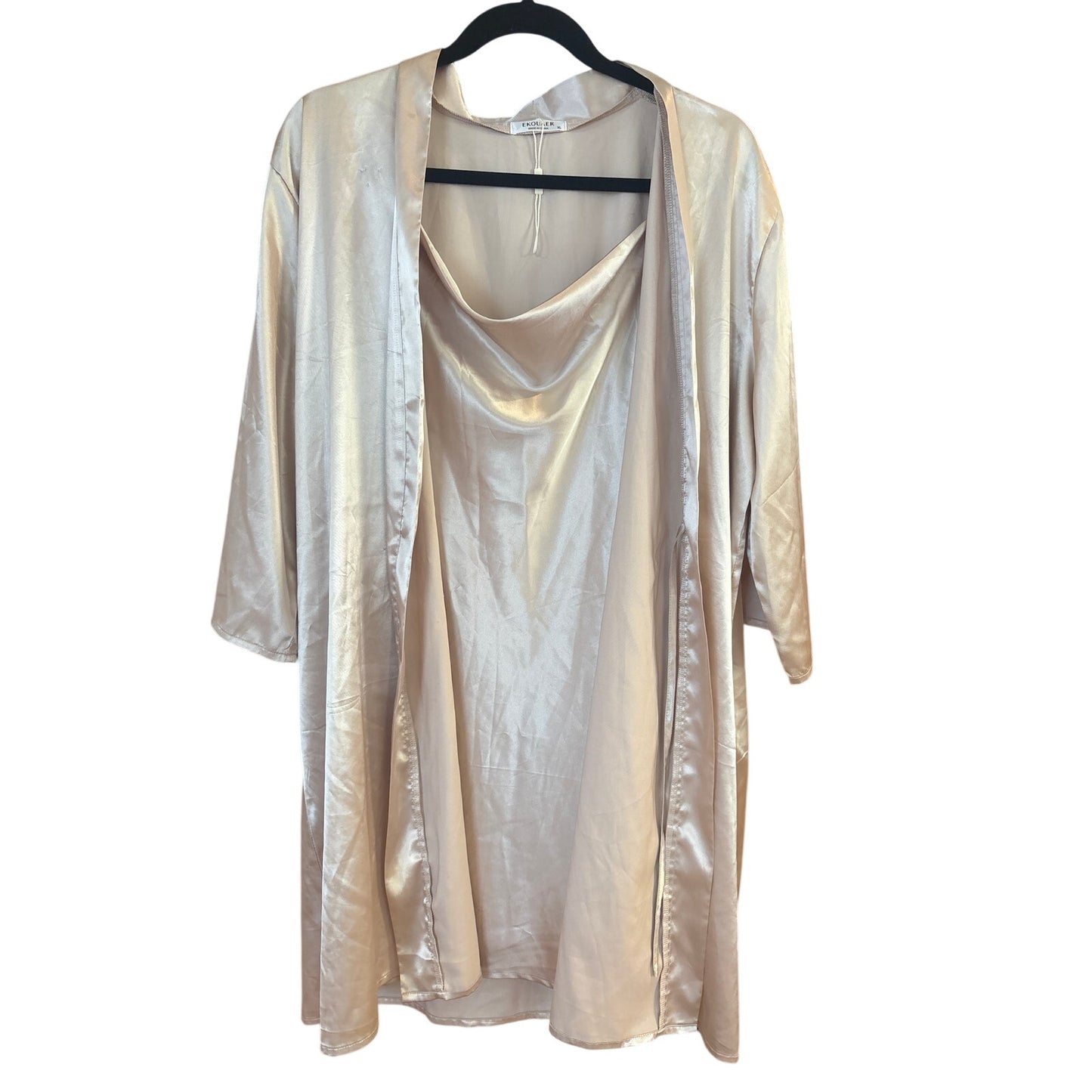 Boutique blush pink adjustable slip dress matching tie robe set SIZE XL