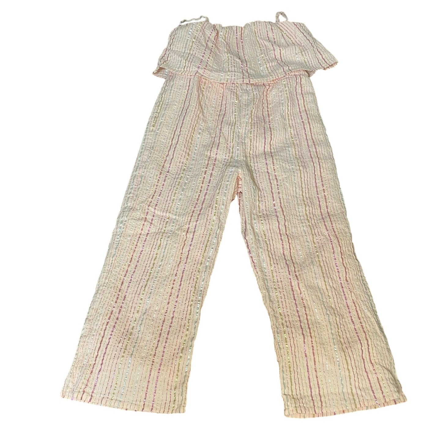 Crewcuts light pink white striped metallic threading wide leg jumpsuit SIZE 6