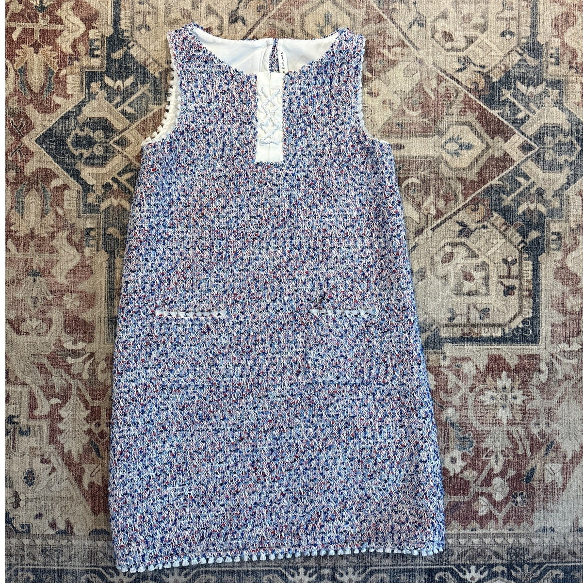 Janie and Jack blue tweed sleeveless lace front dress SIZE 12