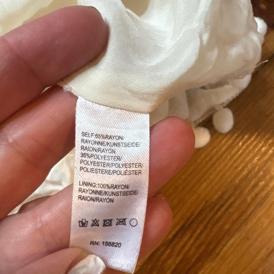 Allison off white pom pom embroidered polka dot ruffle shirt dress SIZE M