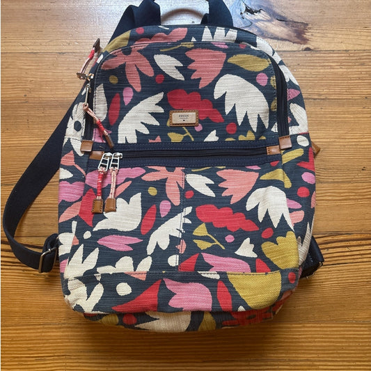 Fossil Blake navy pink floral two compartment laptop backpack