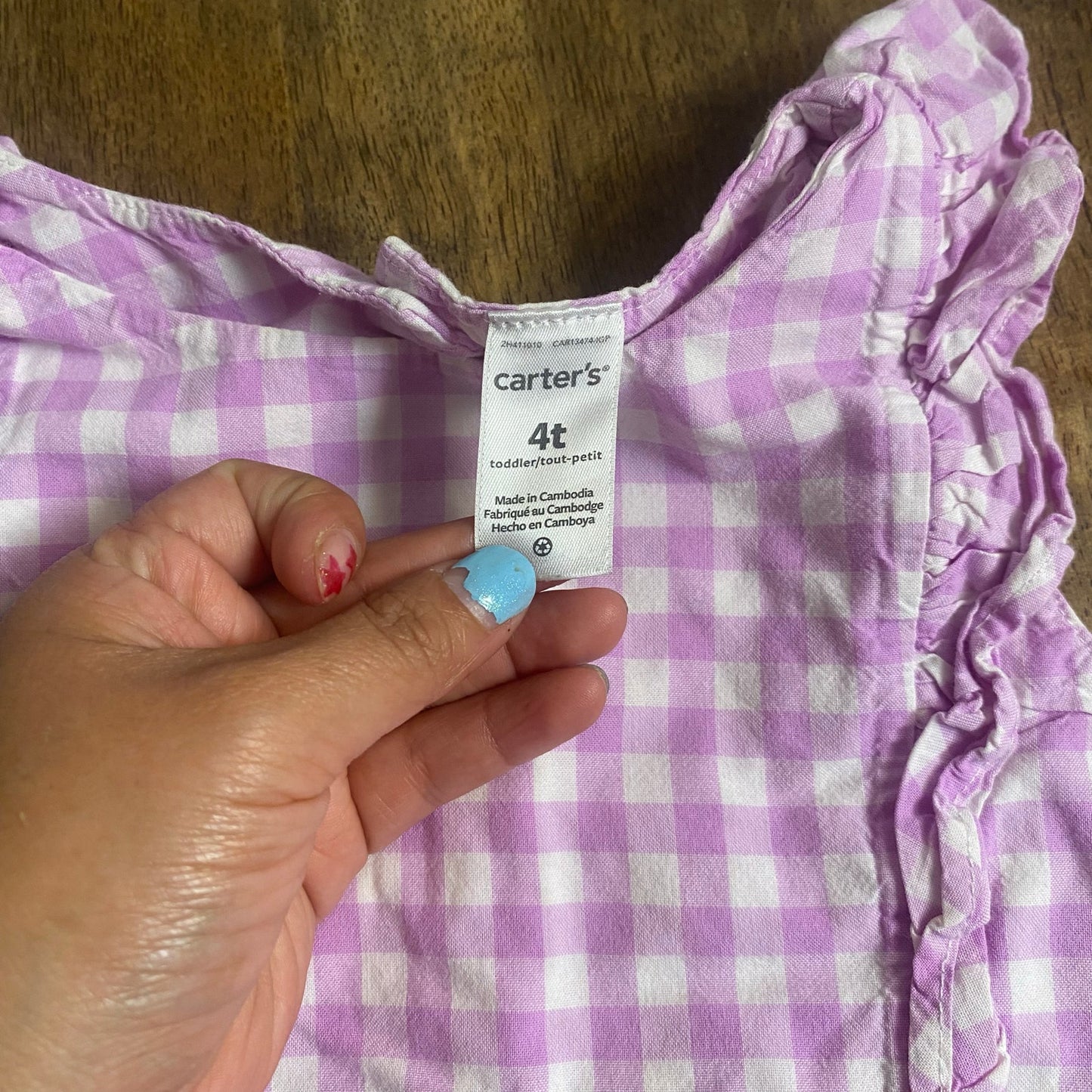 Carter's purple check gingham ruffle tank girls dress SIZE 4T