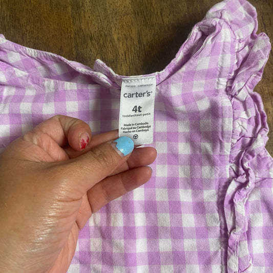 Carter's purple check gingham ruffle tank girls dress SIZE 4T