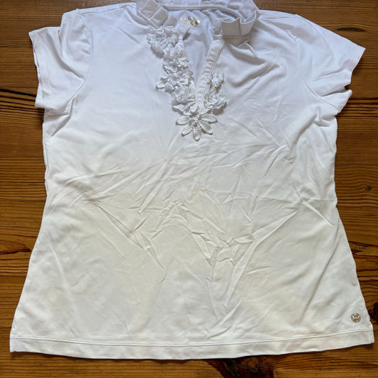 Lilly Pulitzer white floral neckline short sleeve athletic shirt SIZE XL