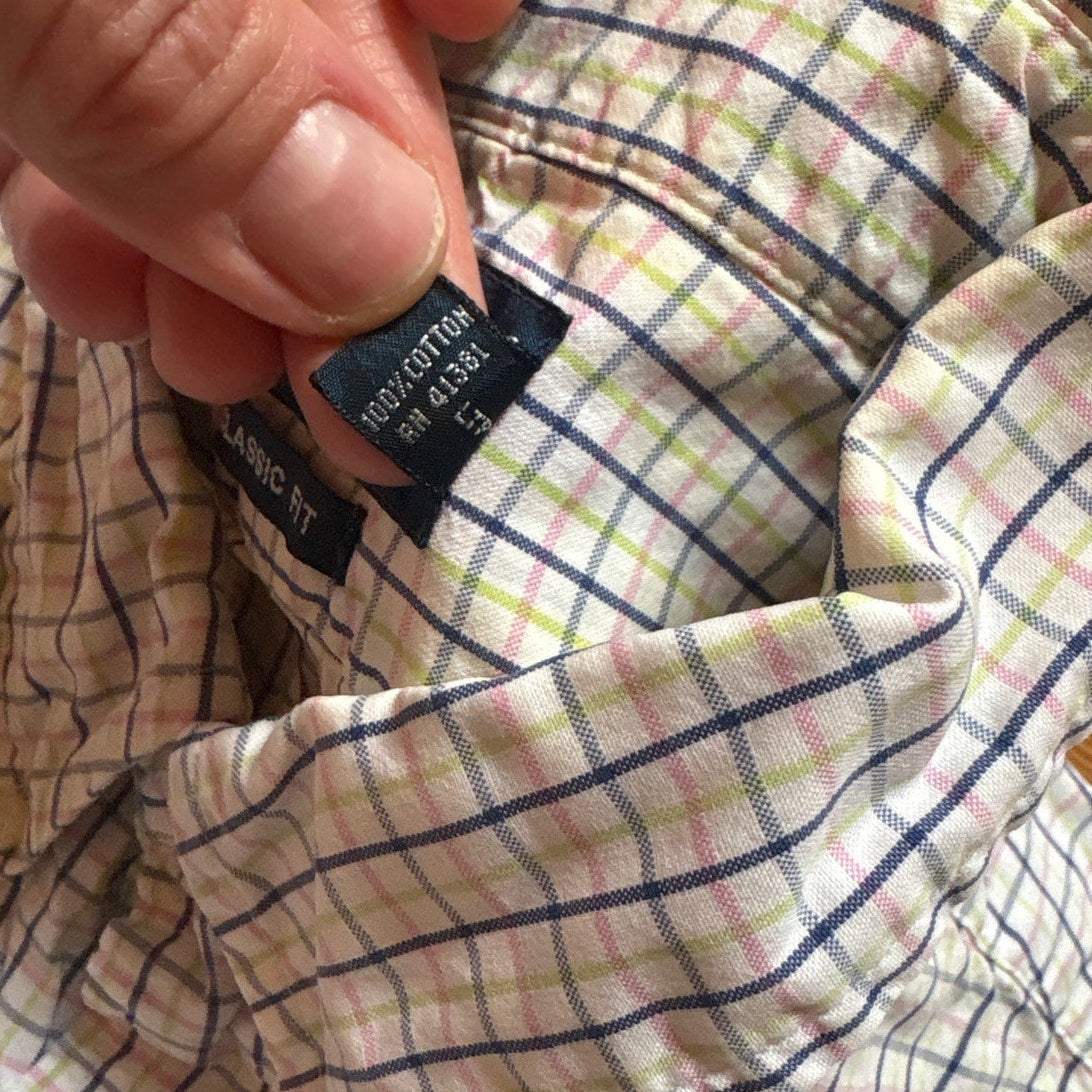 Ralph Lauren white pink blue classic plaid short sleeve button up shirt SIZE XL