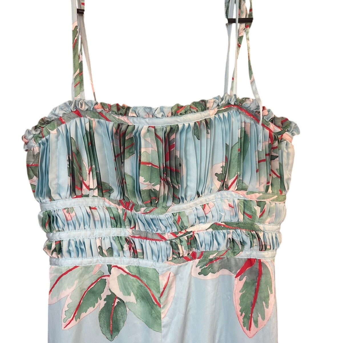 Anthropologie Hutch blue floral tropical resort ruched wide leg jumpsuit SIZE 4