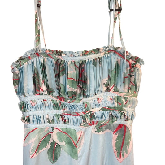 Anthropologie Hutch blue floral tropical resort ruched wide leg jumpsuit SIZE 4