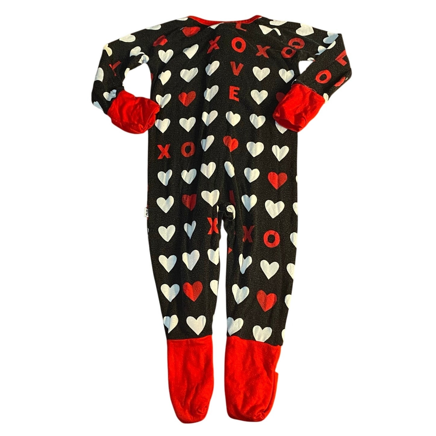 Little Sleepies black red heart Valentine full zip one piece pajama SIZE 3-6M