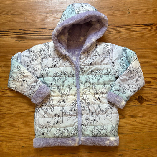 Disney frozen blue pink reversible puffer fleece lined girls coat SIZE 6