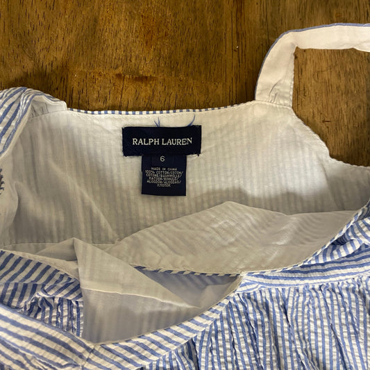 Ralph Lauren blue white pin striped tank zipper side fit flare dress SIZE 6
