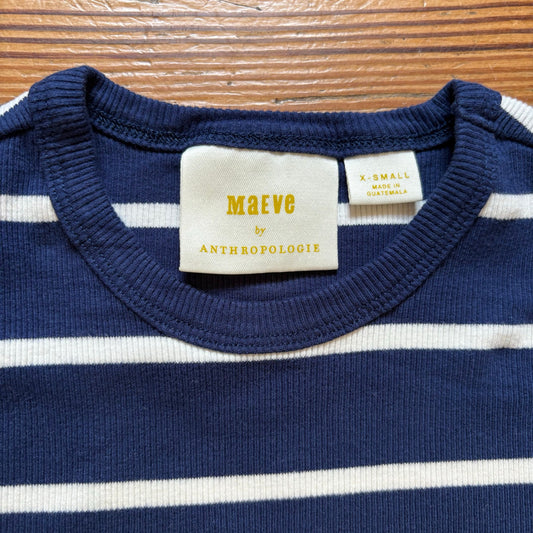 Anthropologie Maeve navy blue white striped baby short sleeve shirt SIZE XS