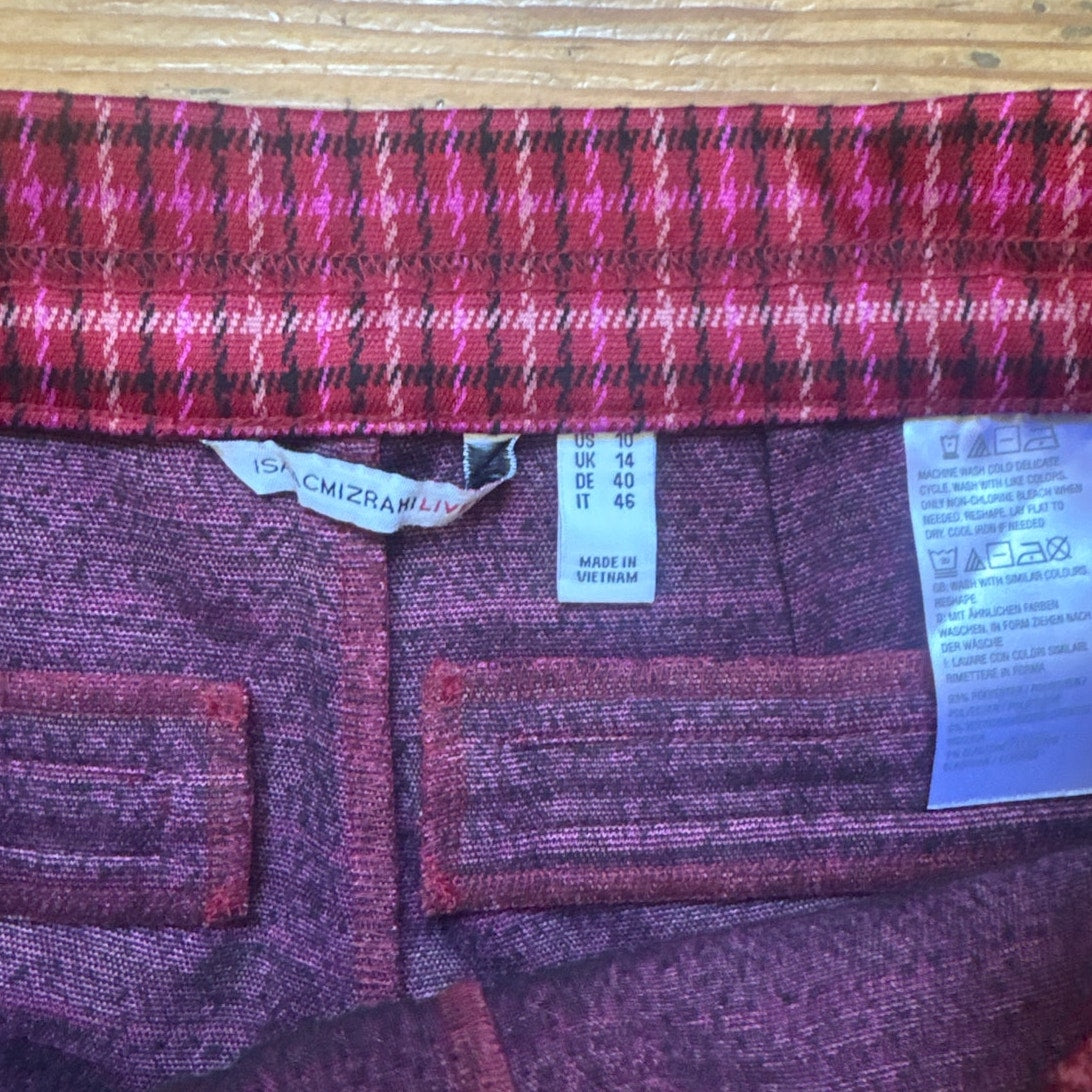 Isaac Mizrahi red plaid wide leg elastic waist trouser cropped pant SIZE 10