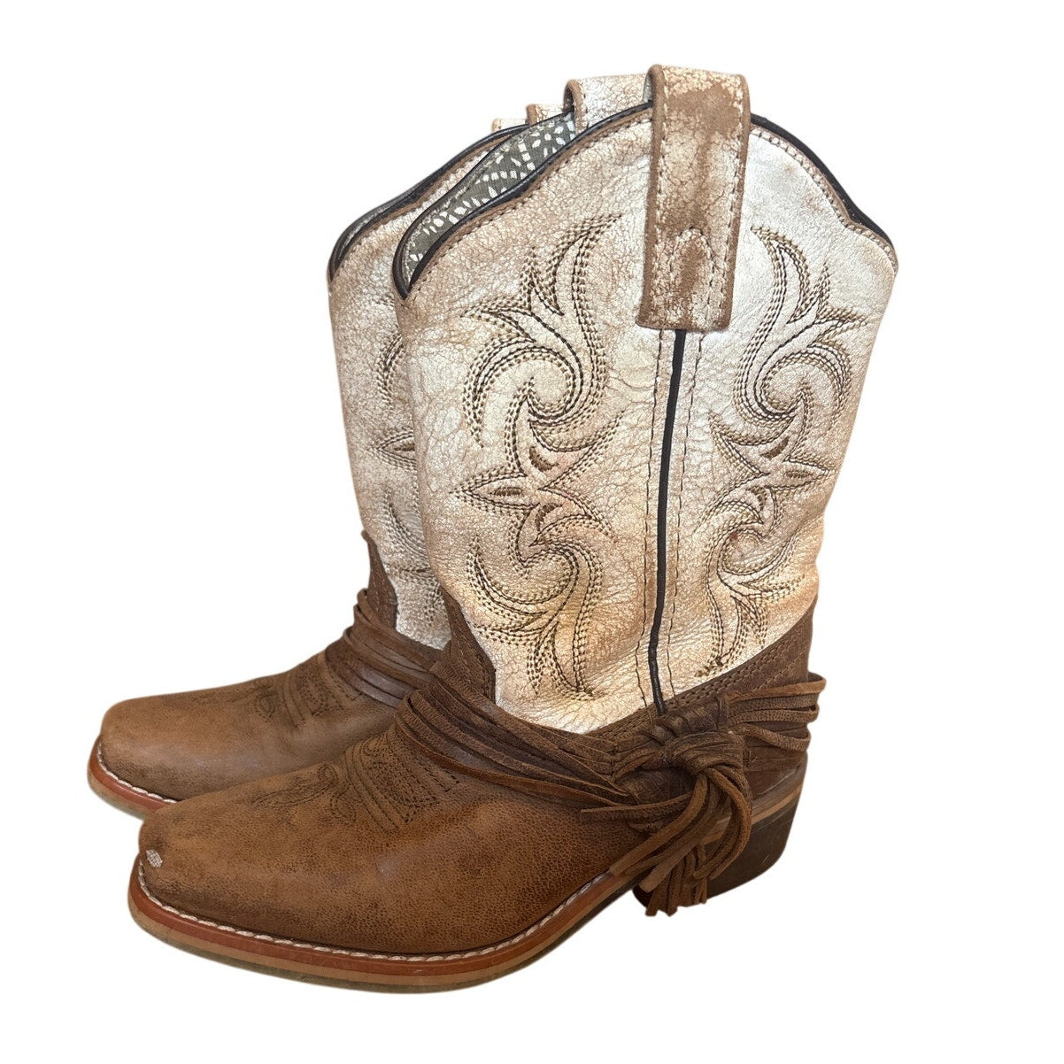 Dan Post Lil Myra brown leather beige western youth cowboy boots 13D