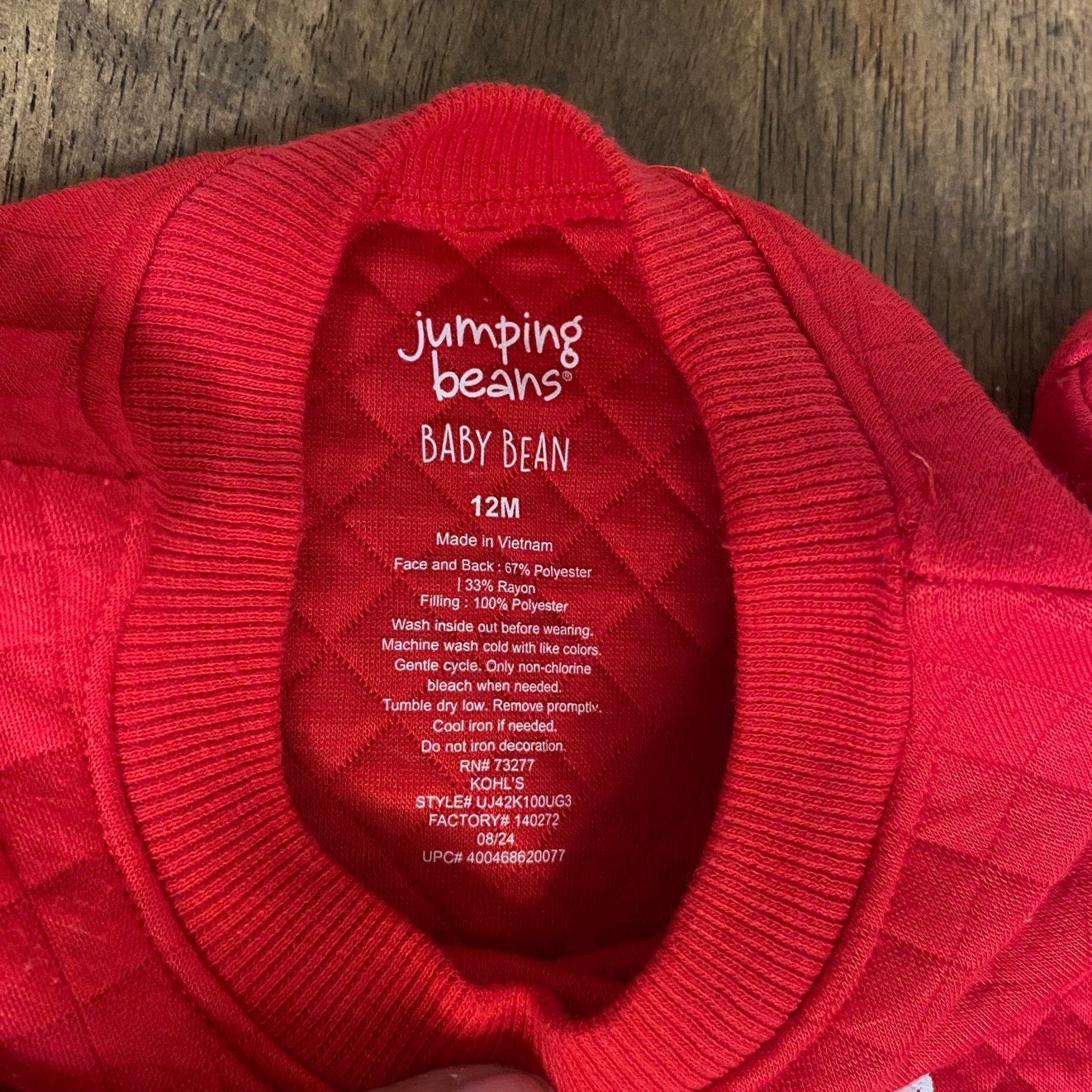 Jumping Beans Elf Size red quilted crewneck pullover baby sweater 12M