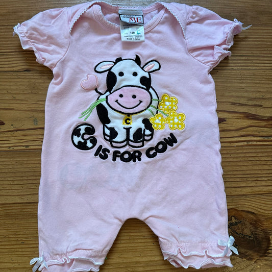 Love Being Me pink cow embroidered ruffle shirt sleeve romper SIZE 12M