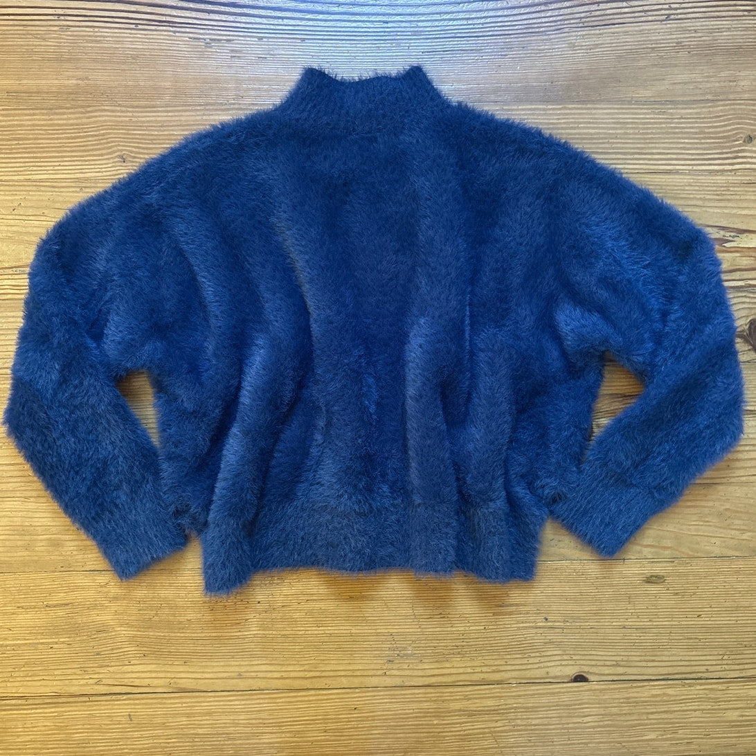 Altar'd State blue fuzzy mock neck cropped oversized sweater SIZE S