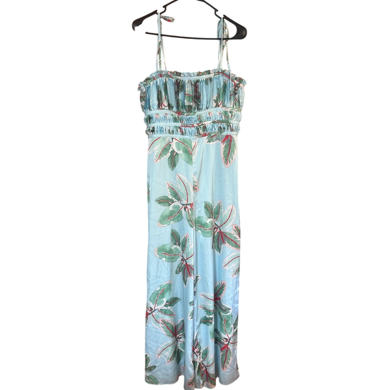 Anthropologie Hutch blue floral tropical resort ruched wide leg jumpsuit SIZE 4
