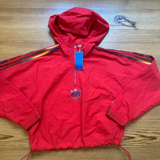 NWT Adidas red cropped hooded quarter zip wind breaker jacket SIZE M