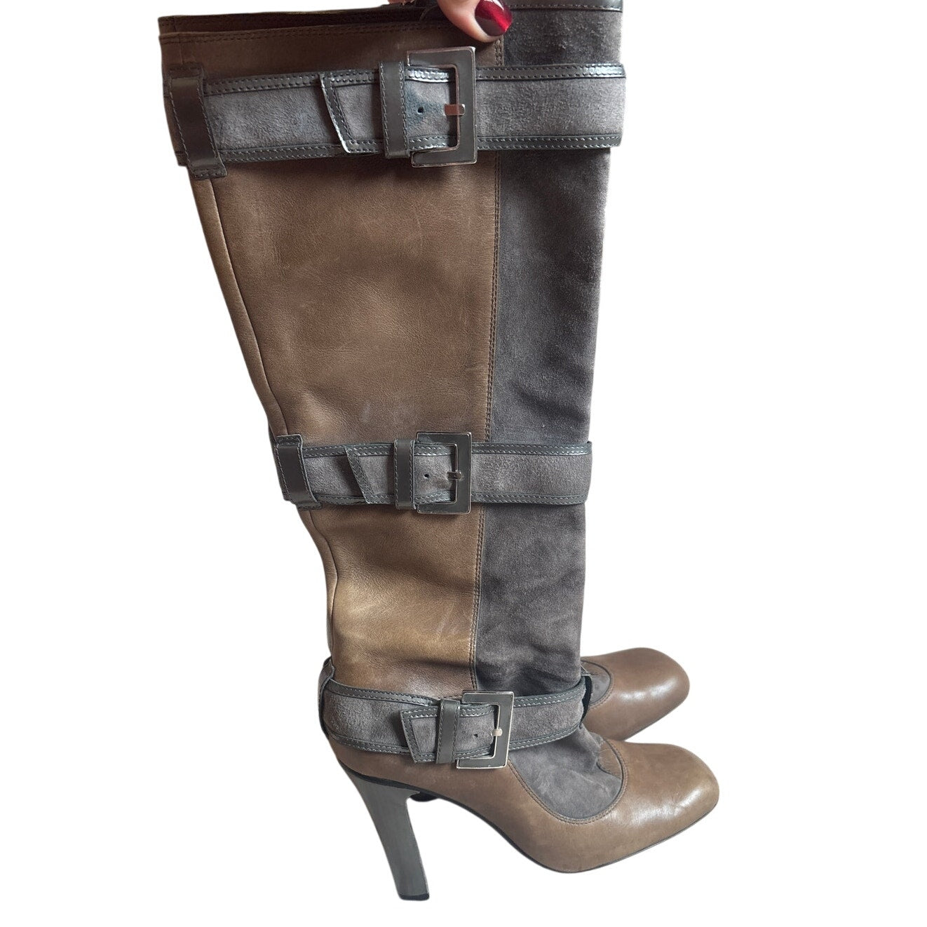 Cole Haan Nike Air brown leather suede knee high heeled buckle boots SIZE 8