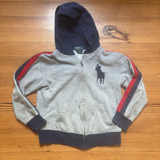 Polo Ralph Lauren gray navy blue full zip large pony hoodie sweatshirt SIZE 8