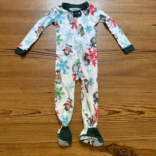 Burt's Bees white snowflake penguin long sleeve zipper footed pajamas SIZE 18M