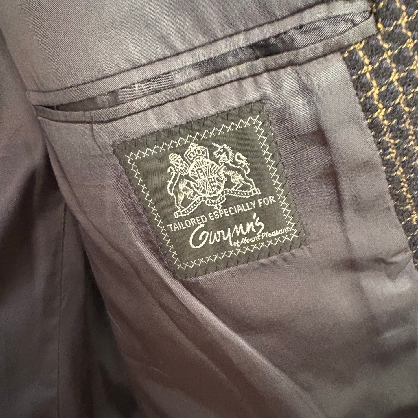 Terzo Uomo vintage dark blue brown tweed mens double button sport coat SIZE 42R