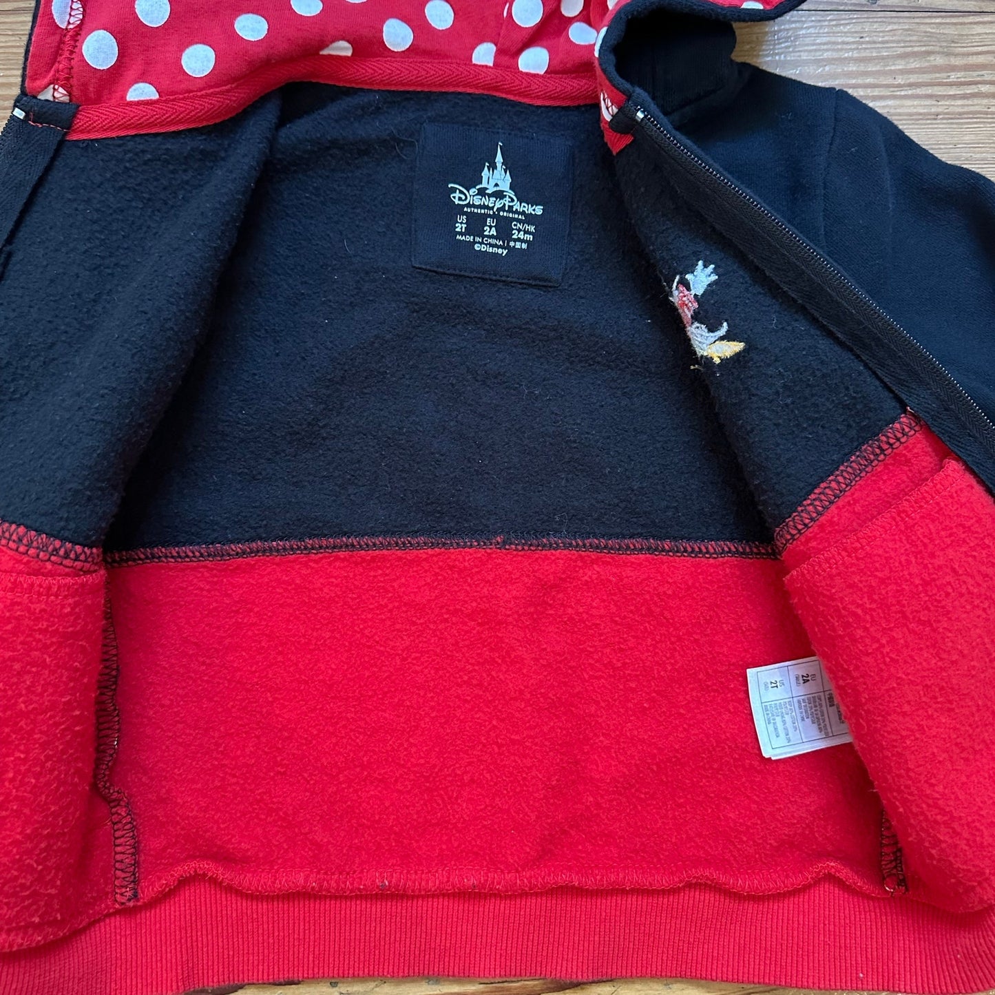Disney Minnie Mouse black red full zip hooded with ears sweatshirt SIZE 2T