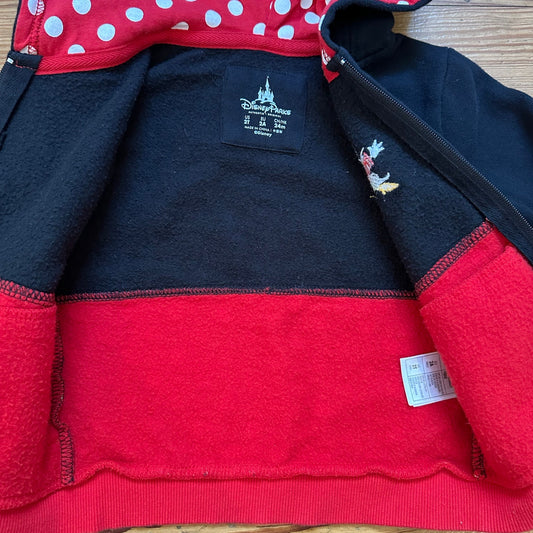 Disney Minnie Mouse black red full zip hooded with ears sweatshirt SIZE 2T