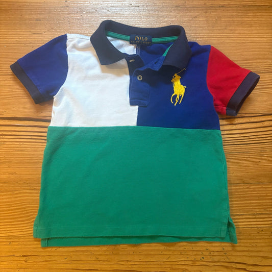 Polo Ralph Lauren green blue color block short sleeve toddler polo shirt SIZE 2T