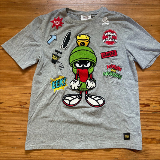 Looney Tunes Marvin Martian textured patch gray short sleeve shirt SIZE M