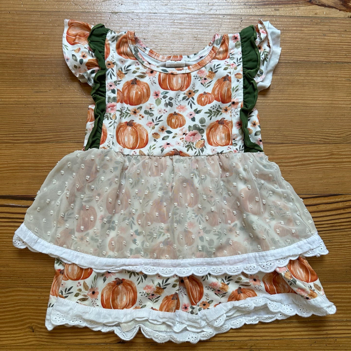 Toddler pumpkin fall lace short sleeve ruffle tunic dress SIZE 3T