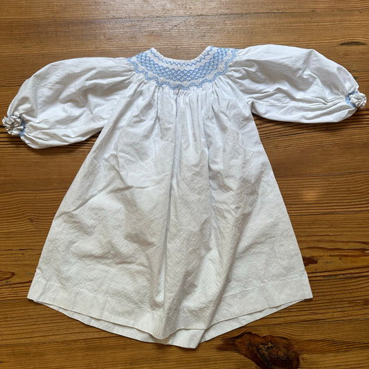 Mom & Me white blue pearl smocked long sleeve dress SIZE 24M