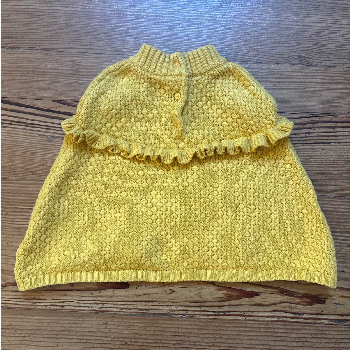 Janie and Jack yellow knit leather accent ruffle poncho sweater SIZE 18-24M