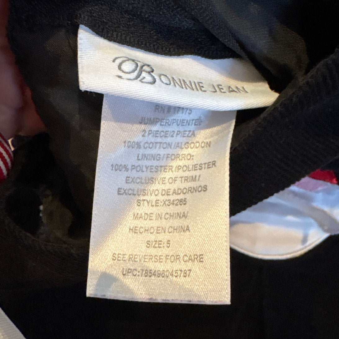 Bonnie Jean black velvet Santa red striped accent sleeveless girls dress SIZE 5