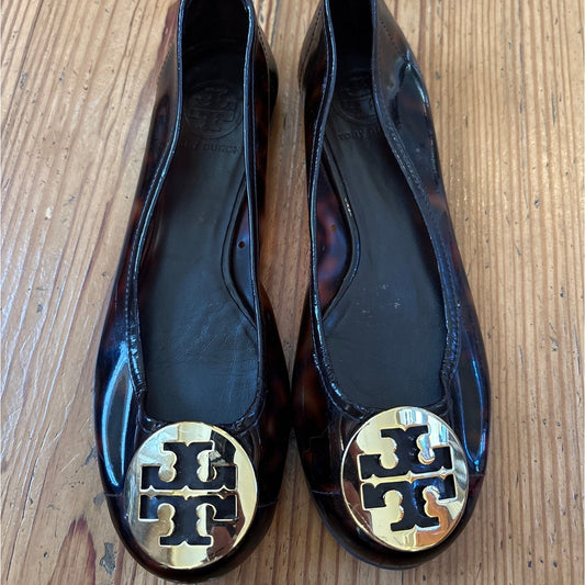 Tory Burch Reva tortoise shell patent leather ballet flat SIZE 7