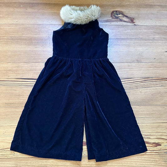 Janie and Jack dark navy velvet wide leg faux fur collar pantsuit SIZE 3T