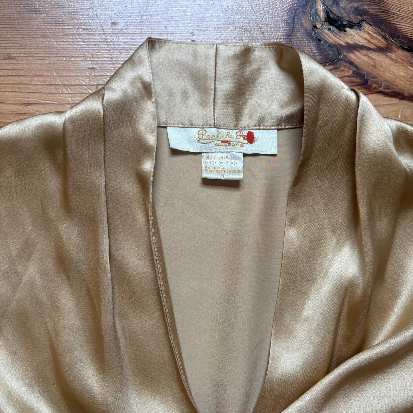 Peck & Peck gold silk long sleeve plunge neckline wrap top SIZE 4